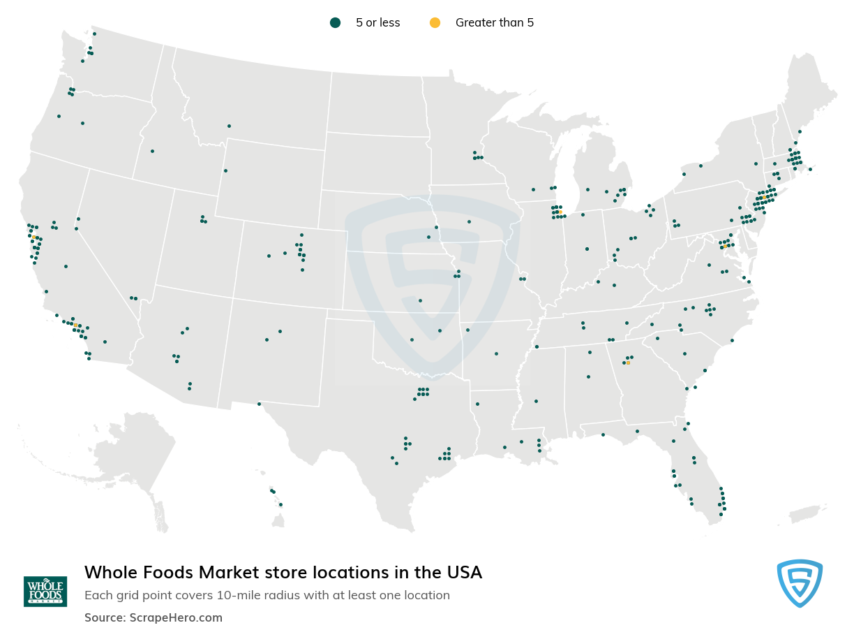 Number of Whole Foods Market locations in the USA in 2023